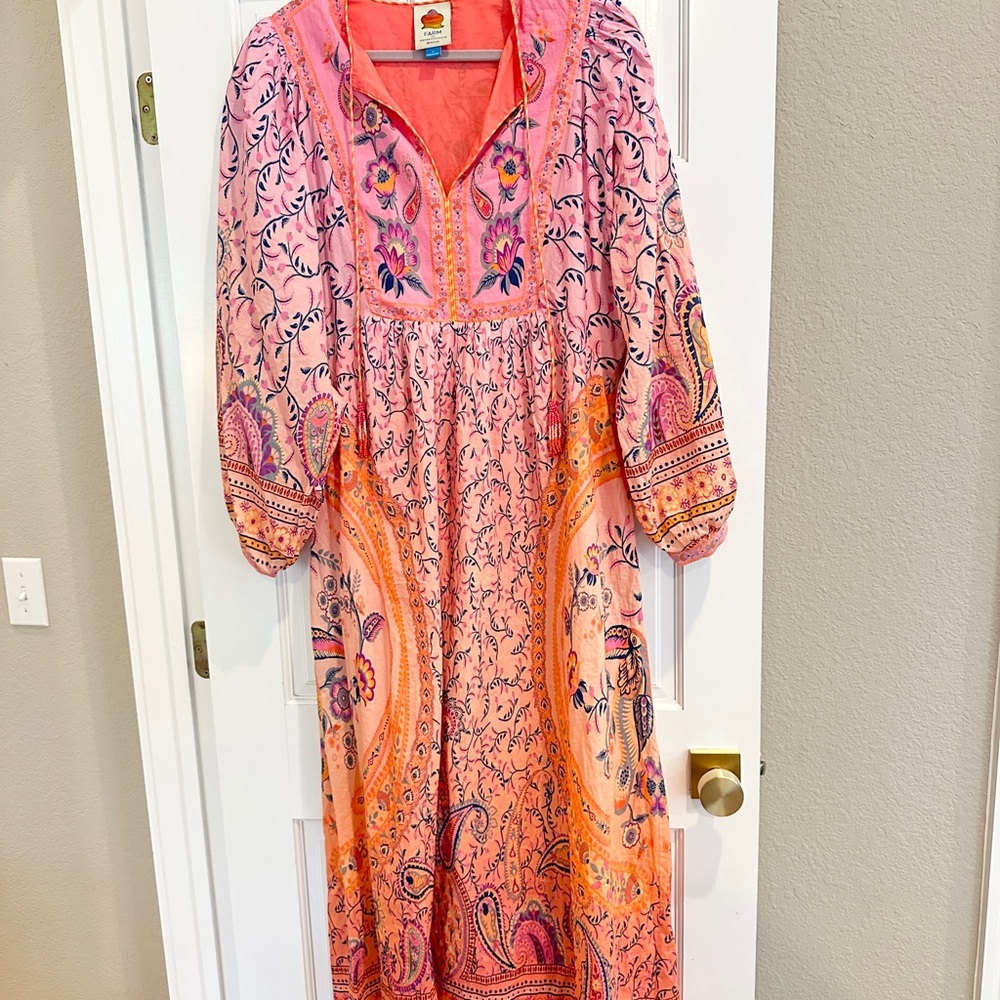 FARM Rio x Anthropologie Pink and Orange Long Sleeve Dress